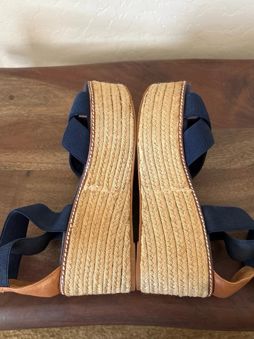 Tory Burch Navy Espadrille Platform Wedge Sandals. 7.5